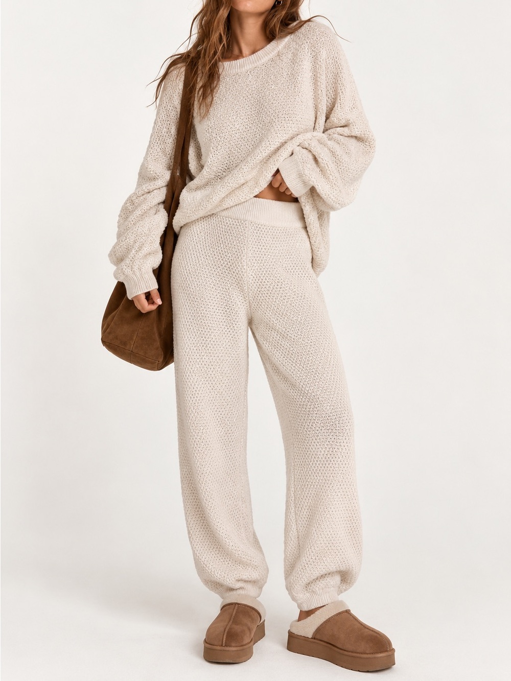 FREE People Beach Cozy Knit Cream Lounge Pants